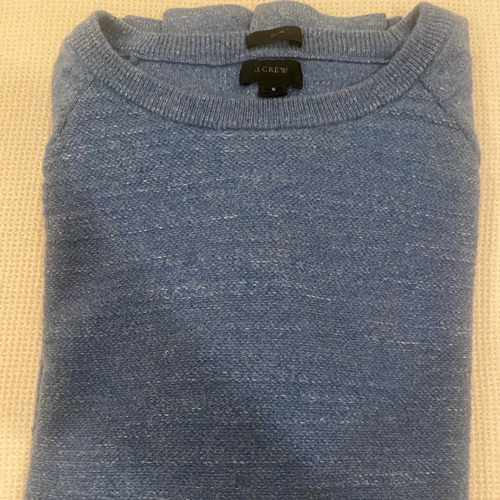 J Crew Textured Knit Light Blue Small Slim Fit Cotton Sweater Sweatshirt